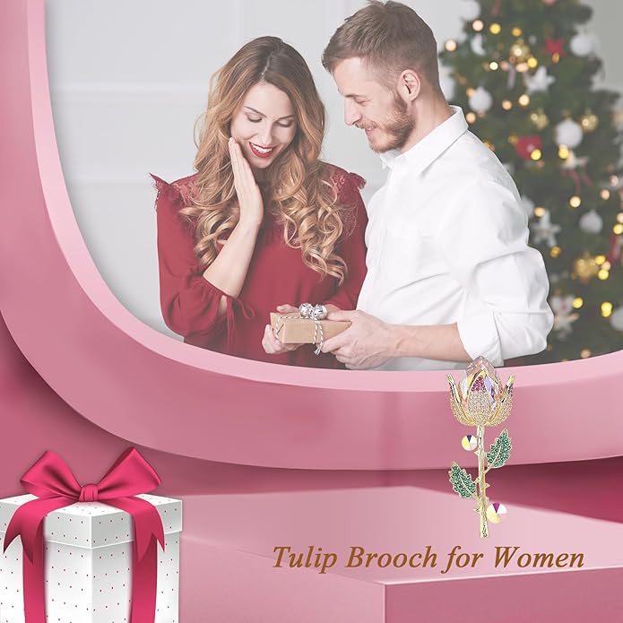 Flower Brooch for Women Girls Flower Rhinestone Brooch Gold Plated Lapel Pin Clothing Accessory Wedding Gift Fashion Jewelry for Mom Wife