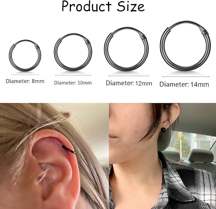 Silver Hoop Earrings- Cartilage Earring Small Hoop Earrings for Women Men,4 Pairs of Hypoallergenic 925 Sterling Silver Tragus Earrings