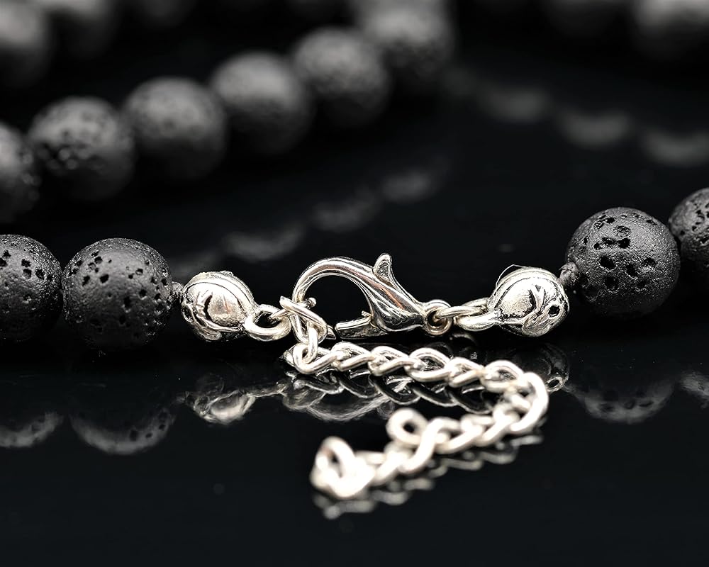 Natural Lava Stone Beaded Choker, Genuine Black Crystal Necklace, Fancy Gemstone Choker, 8mm Beads, Unique Fashion Jewelry, Healing Crystal Chakra Necklace, Durable Necklace, Cancer Zodiac Necklace