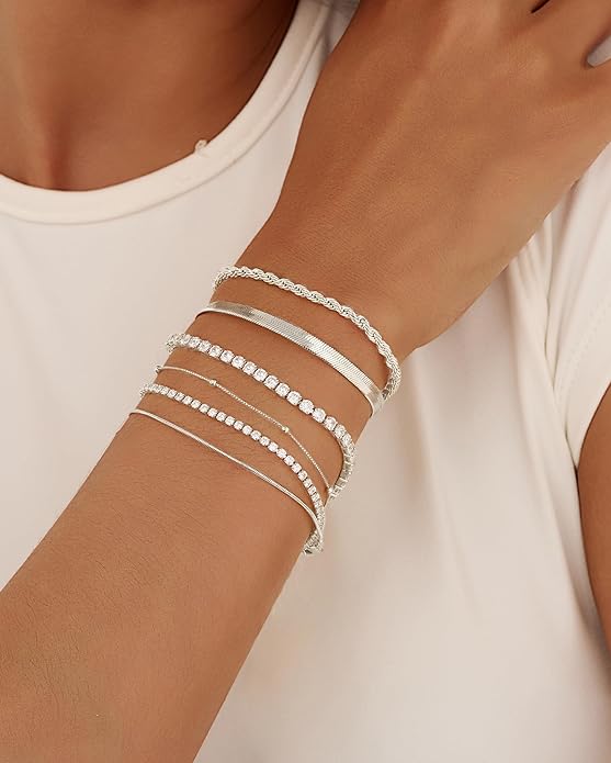 Gold Bracelets for Women 14K Gold Plated Stack Trend Bracelets Charm Paperclip Chain Cuban Link Layered Waterproof Bracelet Dainty Bracelet for Women Jewelry Gifts