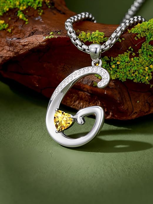 Christmas Gifts for Women Alphabet A to Z Initial Birthstone Pendant Necklaces for Women - 18k White Gold Plated Personalized Name Jewelry Valentine Mothers Day Birthday Gifts for Women Her Girlfriend