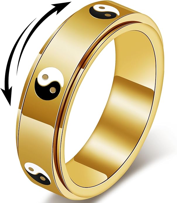 Evil Eye Fidget Ring for Women - 18K Gold Plated Stainless Steel Spinner Rings for Anxiety Relief, Ojo Turco Ring Luck Amulet, Turkish Faith Protection Stackable Jewelry Gift for Women Men
