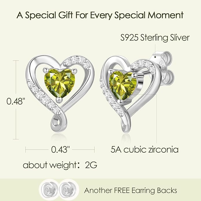 Earrings for Women, S925 Sterling Silver Rose Gold Birthstone Heart Studs Earring for Girlfriend Wife, Anniversary Birthday Christmas Valentines Mothers Day Gifts Jewelry for Women Wife Her Mom