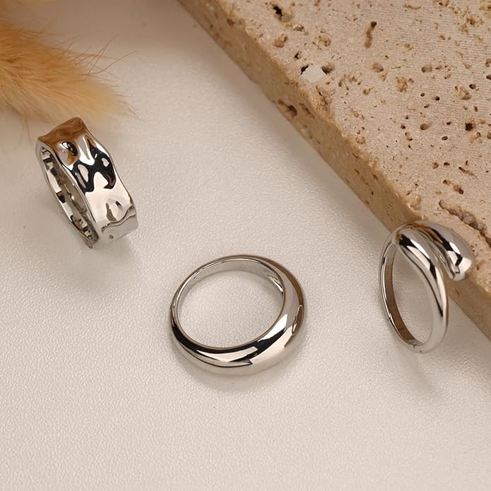 Chunky Gold Rings for Women Non Tarnish, 18K Gold Plated Statement Dome Rings Stacking,Thumb Ring, Mens Silver Eternity Wedding Band Jewelry Size 5-11