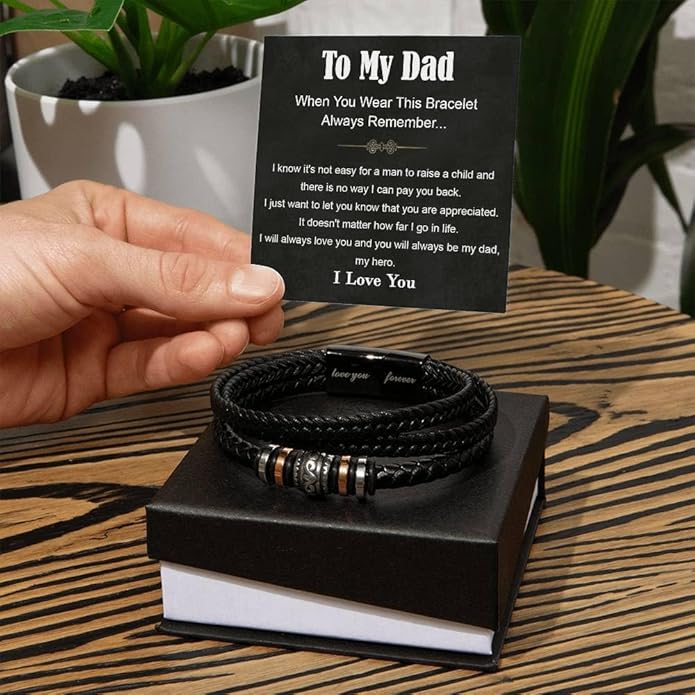 To My Dad Leather Bracelet Father's Day Gift for Dad with Loving Message Card Meaningful Gift from Son or Daughter Men’s Braided Bracelet for Dad Gift for Men Birthday Gift for Dad