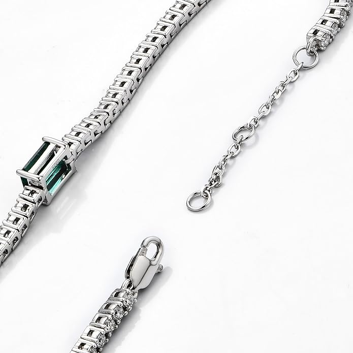 18K White/Yellow Gold Plated Silver Bracelet With Lab Grown Sapphire/Emerald/Ruby Surrounded With Lab Grown Diamond/Moissanite, Bracelet For Women Comes With Gift Box