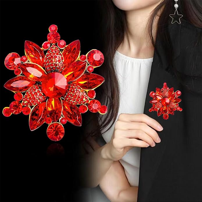 Rhinestone Flower Brooch Pin for Women Red Black Purple Flower Broochs Pin Hat Christmas Brooch Jewelry