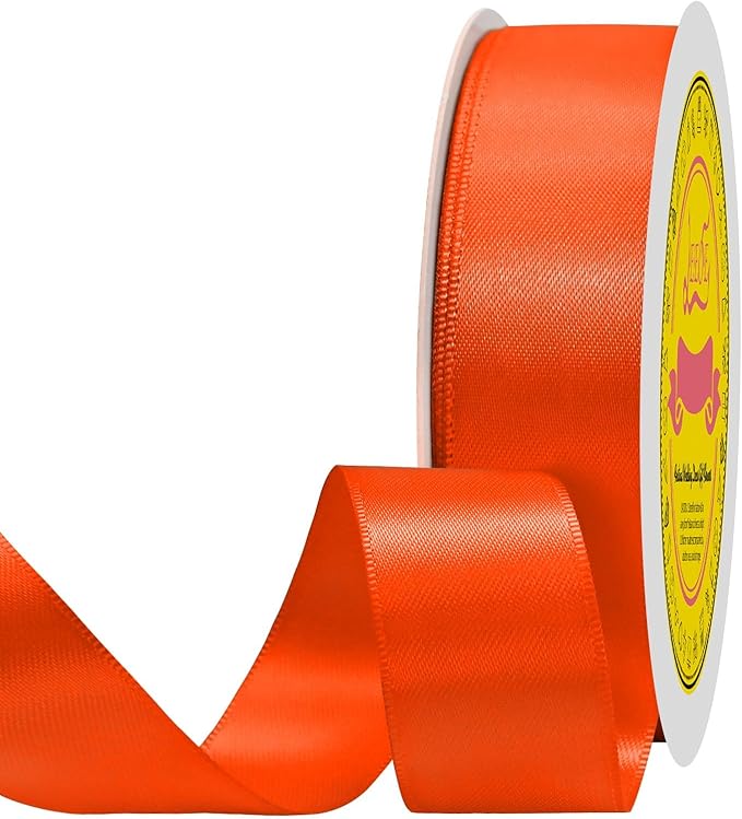 LEEQE Double Face Autumn Orange Satin Ribbon 7/8 inch X 100 Yards Polyester Autumn Orange Ribbon for Gift Wrapping Very Suitable for Weddings Party Hair Bow Invitation Decorations and More