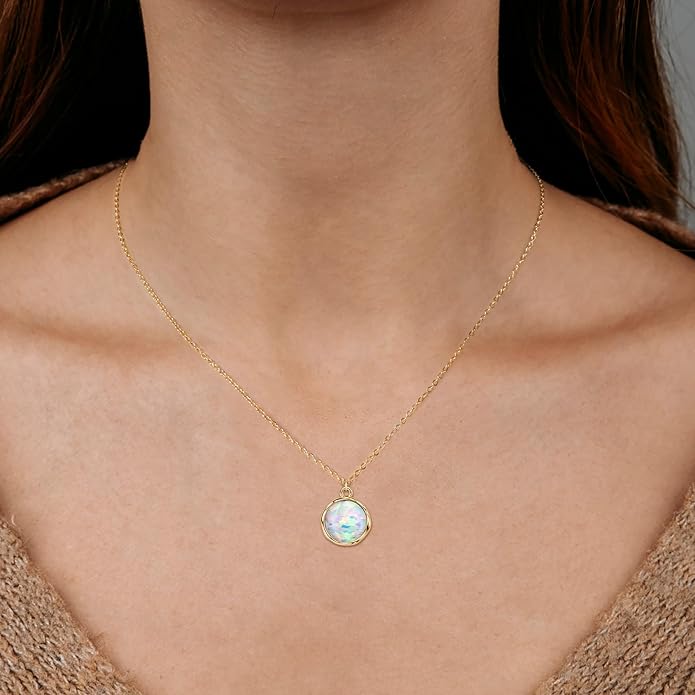 YUNKAI Opal Necklaces for Women Sterling Silver, Pear/Round/Oval Created-Opal Pendants, Dainty Vintage Necklace Fine Jewelry Gift for Birthdays Anniversaries, October Birthstone Pendant