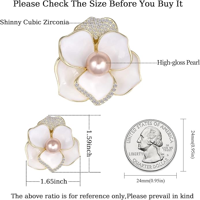 Brooches for Women White Pearl Flower- Austrian Rhinestone Brooch Jewelry - Ladies Wedding Bouquet Brooches Pin for Birthday, Christmas, Anniversary