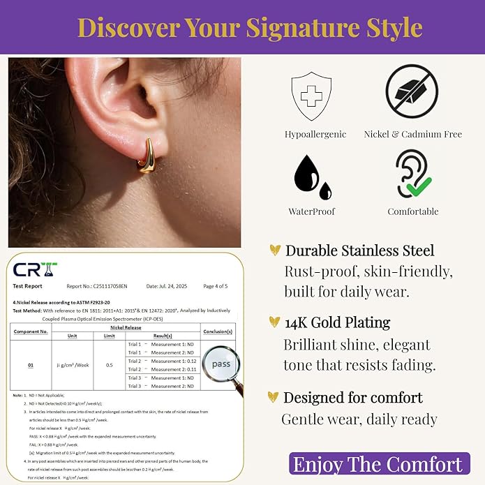 14K Gold/Silver Square Hoop Earrings for Women - Teardrop Hypoallergenic Stainless Steel Huggie Hoops Small Latch Back Geometric Minimalist Jewelry Gifts for Everyday Birthday Anniversary