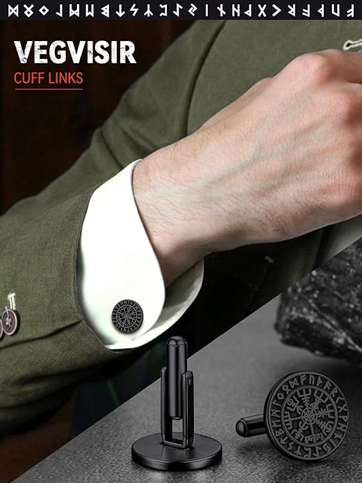 FaithHeart Mens Cufflinks, Norse Viking Tuxedo Shirt Cuff Links, Stainless Steel Cuff Links and Shirt Studs, Gift Box