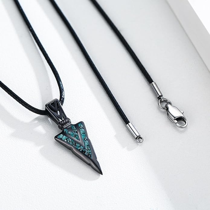 PCTJYFU Arrowhead Necklace 925 Sterling Silver for Women Men Pendant with Blue Opal/Abalone Shell/Turquoise Black Gold Plating Protective Symbol Jewelry Adjustable Chain Gift for Him Her