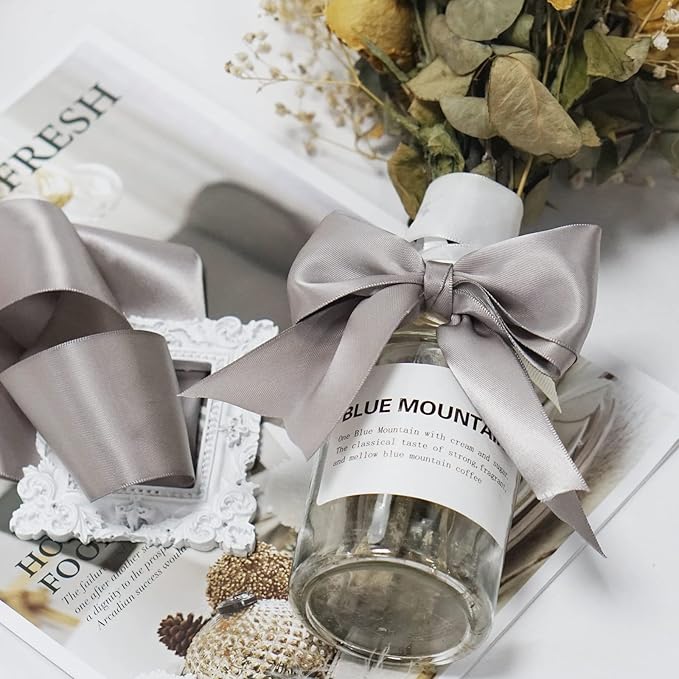 LEEQE Double Face Silver Satin Ribbon 2 inch X 25 Yards Polyester Silver Ribbon for Gift Wrapping Very Suitable for Weddings Party Invitation Decorations and More