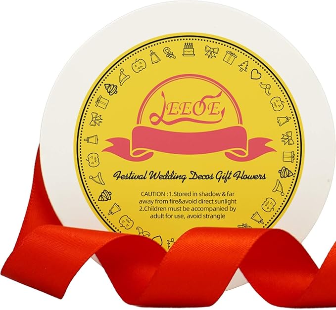 LEEQE Double Face Satin Ribbon 7/8 inch X 25 Yards Polyester Red Ribbon for Gift Wrapping Very Suitable for Weddings Party Hair Bow Invitation Decorations and More