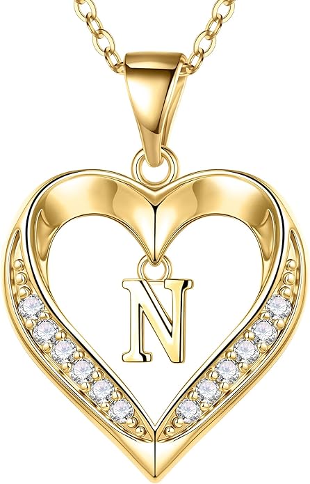 Turandoss Heart Initial Necklaces for Women - Dainty 14K Gold Plated CZ Heart Pendant Necklace with Tiny Letter A-Z, Non Tarnish Waterproof Trendy Jewelry Gifts for Mom Wife Girlfriend