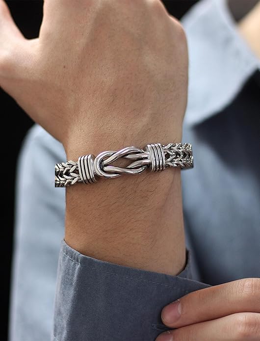 STARCHENIE Infinity Knot Bracelet for Men 316L Stainless Steel Double Layered Braided Franco Chain Bracelet
