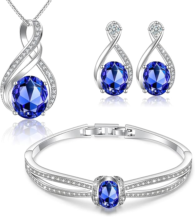 Charming Crystal Jewelry Sets For Women 18K White Gold Plating Bracelet Necklace And Earrings Sets For Wife Girlfriend Or Mothers Idea Gift For Mother's day