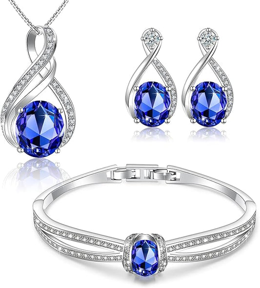 Charming Crystal Jewelry Sets For Women 18K White Gold Plating Bracelet Necklace And Earrings Sets For Wife Girlfriend Or Mothers Idea Gift For Mother's day