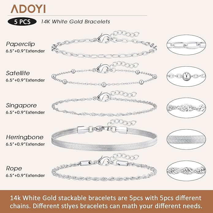 adoyi Gold Bracelets for Women, 14K Gold Plated Stackable Bracelet Stack Set Adjustable Charm Paperclip Chain Cuban Link Layered Waterproof Jewelry Sets Gifts for Womens 6.0/6.8/7.2"