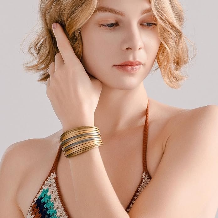 FANCY SHINY Boho Leather Wrap Bracelet Stackable Layered Bangle Cuff with Magnetic Clasp
