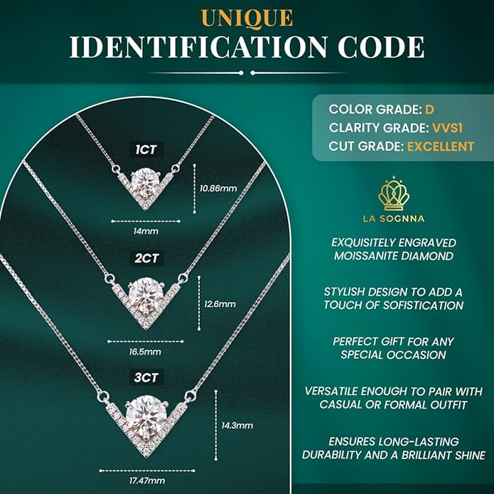 1-3 Carat Moissanite Necklace Pendant for Women Sterling Silver, GRA Certified, Elegant Gift Moissanite Necklace for Women, Wife, Girlfriend, Mom, or Birthday