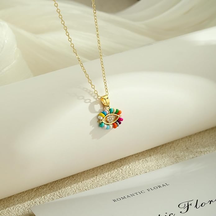 Evil Eye Necklace for Women,Dainty 14K Gold/Sterling Silver Plated Evil Eye Pendant Necklace Tiny Boho CZ Diamond Necklace Cute Trendy Lucky Protection Jewelry Gift for Women