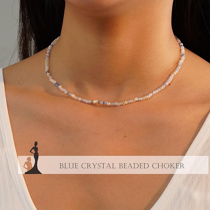 JSJOY Tiny Crystal Beaded Choker Necklaces for Women Colorful Beaded Necklace Dainty Choker Necklaces Simple Boho Jewelry Gifts for Teens Handmade Bead Necklaces Gifts