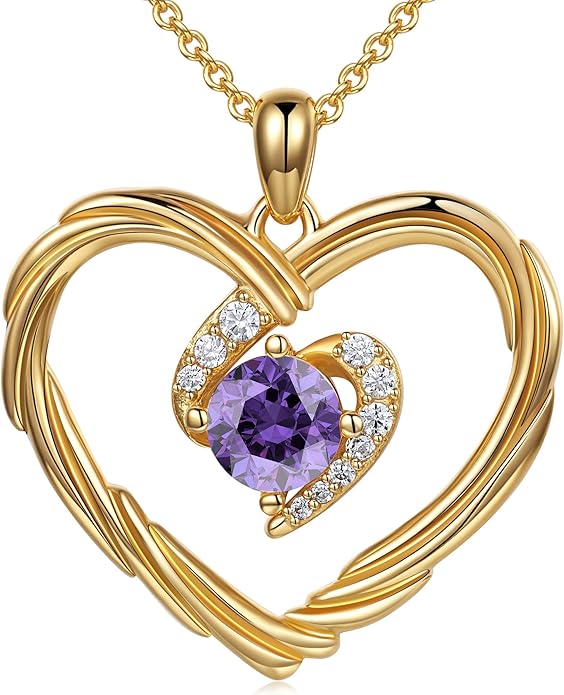 G&GEMSJEW 18K Gold Heart Birthstone Necklaces for Women, S925 Sterling Silver Jewelry Birthday Gifts for Women Wife Girlfriend Mom, Anniversary Christmas Valentines Gifts