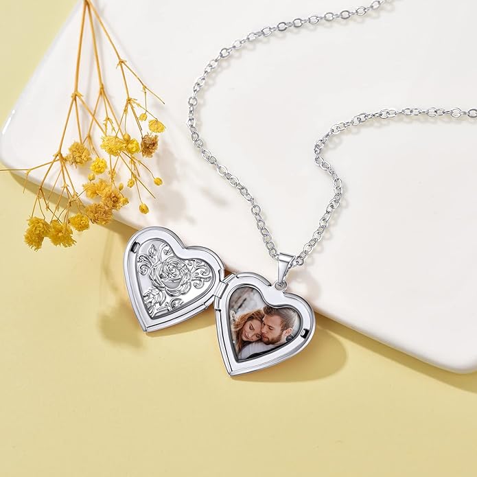 Supcare Locket Necklace That Holds Pictures-Engraved Photo Pendant Custom Jewellery Gifts for Men Women (with Jewellery Gift Box)