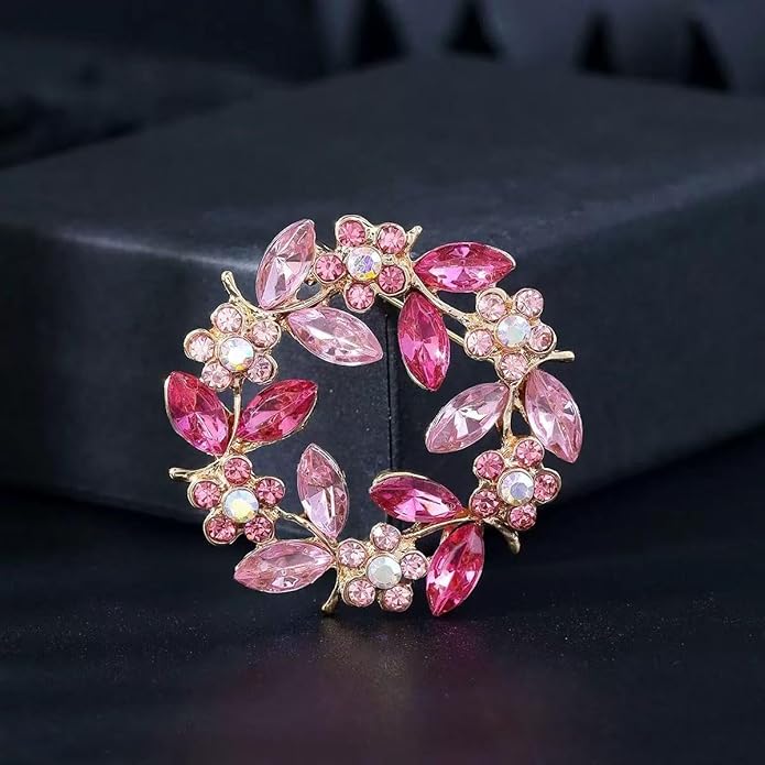 Nyx&lvy Vintage Crystal Flower Brooch Set, 3 Pieces, Purple Pink Green Rhinestones, Gold Tone Floral Pins for Wedding and Evening Wear Christmas gift