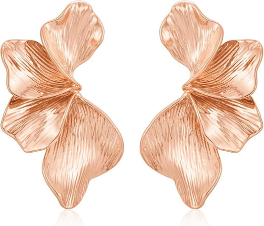 Chunky Gold Statement Earrings For Women Gold Plated Sectored Flower Leaf Shell Angel Wing Earrings Large Stud Earrings Hypoallergenic Earrings
