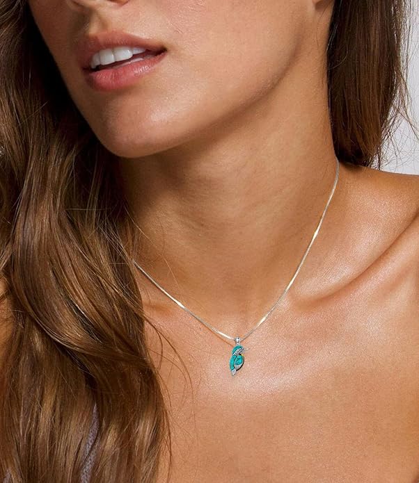 DOLIOX Genuine Bird Turquoise and Amber Stone Jewelry Set for Women, Sterling Silver Native American Necklace Dangle Earrings Western Jewelry