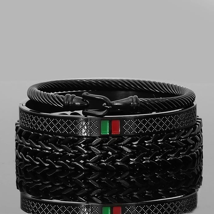 WFYOU 3PCS Stainless Steel Bracelets for Men Gold Roman Numeral Bangle Bracelet Twisted Cable Bracelet Adjustable Cuff Bracelet Mens Luxury Jewelry Bracelets Gifts
