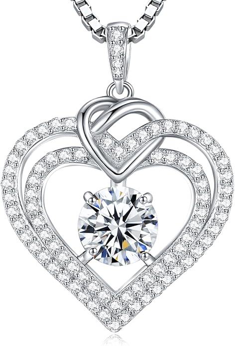 Moissanite Heart Necklaces for Women, 18K White Gold Plated 925 Sterling Silver 1-3CT Moissanite Pendant Jewelry Wedding Anniversary Birthday Christmas Gifts for Wife Mom Girlfriend Sister Grandma