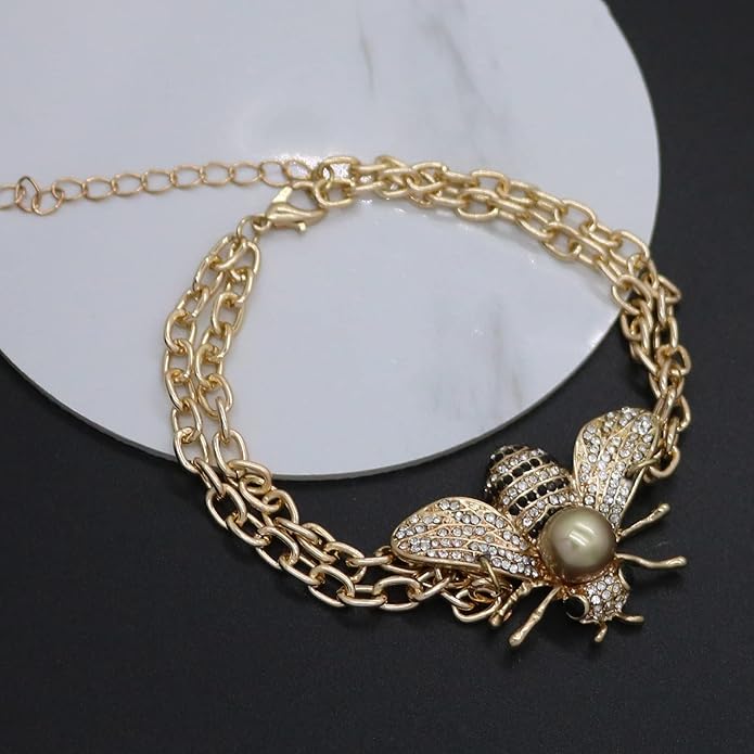 Honey Bee Brooches Crystal Insect Themed Bee Brooch Animal Fashion Shell Pearl Brooch Pin Gold Tone