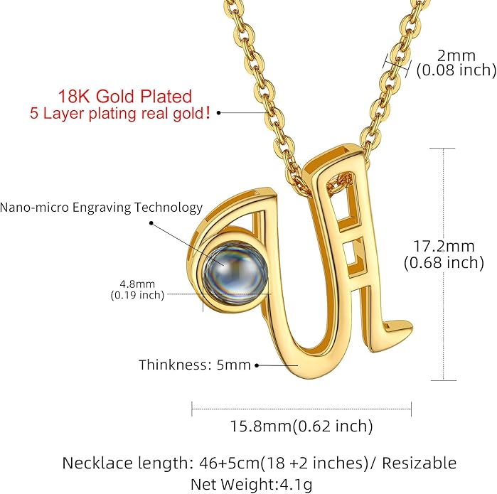 Custom4U Personalized Initial Picture Necklace for Women, Projection Necklace with Picture Inside, Gold/Silver Letter Pendant Necklace, Custom Photo Gifts for Mom Wife Birthday Valentines