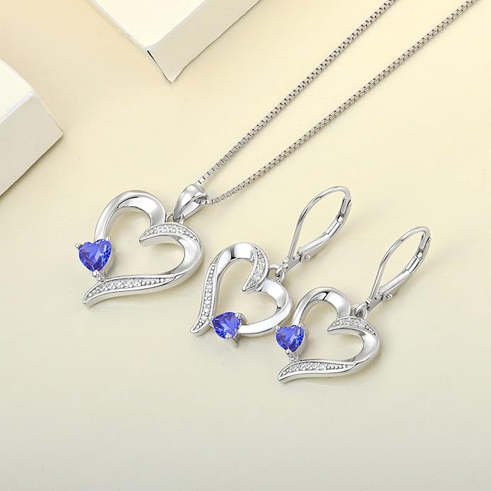 YL Heart Dangle Earrings 925 Sterling Silver Drop Earrings Birthstone Leverback Jewelry for Women