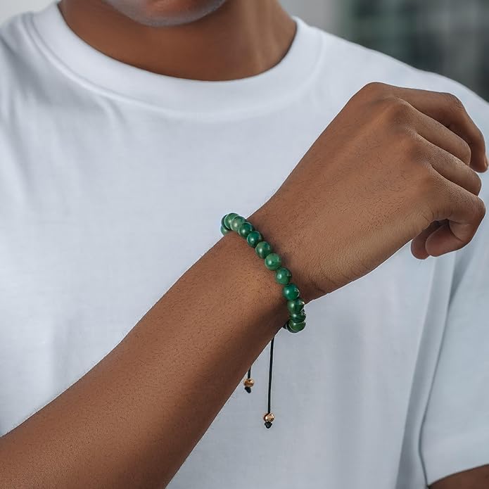 RTZN Jade Bracelet for Men – Premium Artisan Handcrafted Authentic Dark Green Jade Bracelet – 8MM Beaded Stone Mens Jade Bracelets