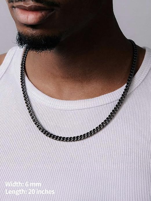 U7 Cuban Link Chain Necklace for Men, Stainless Steel/Black/Gold Mens Necklaces, Chunky Curb Chain Necklace in 6/9/12mm Width 18-30 Inches, Thick Choker Jewelry with Box Packed