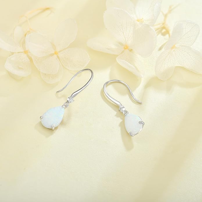 Opal Earrings 925 Sterling Silver Hook Drop Teardrop Gemstone Earrings October Birthstone Dangle Earrings Jewelry Gift for Women