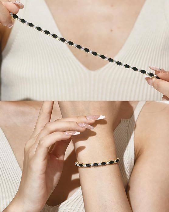 FANCIME 14K Gold Plated Birthstone Bracelets 4mm Sterling Silver Tennis Bracelets Gold Bracelets Birthday Jewelry Gifts for Women 7"