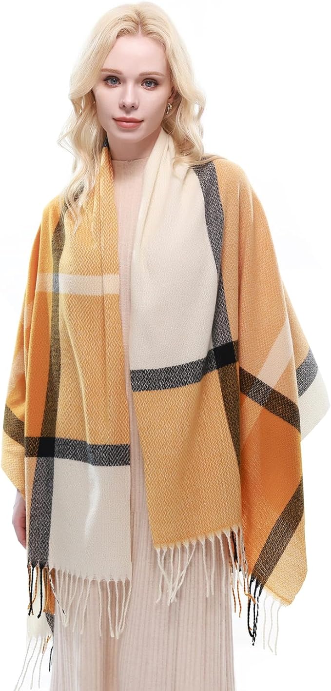 RIIQIICHY Plaid Scarf for Women Fall Winter Pashmina Scarves Wraps for Cold Weather Warm Large