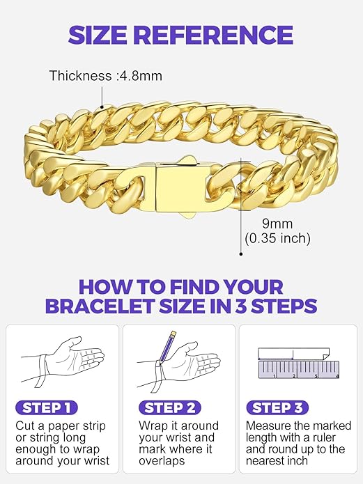 Richsteel 5/7/9/12mm Wide Miami Cuban Link Chain Bracelet for Men Women,Stainless Steel/Gold/Black Plated,7.4/8.2/9 Inch Length,Hip Hop Urban Street-wear Jewelry(Gift Wrapped)