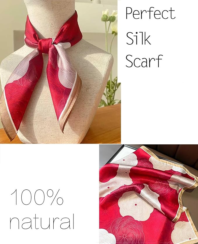 kcctoo 27.5" Mulberry Silk Feeling Head Scarf Women's Fashion Square Neck Satin Scarfs for Bag Hair Scarves Gift