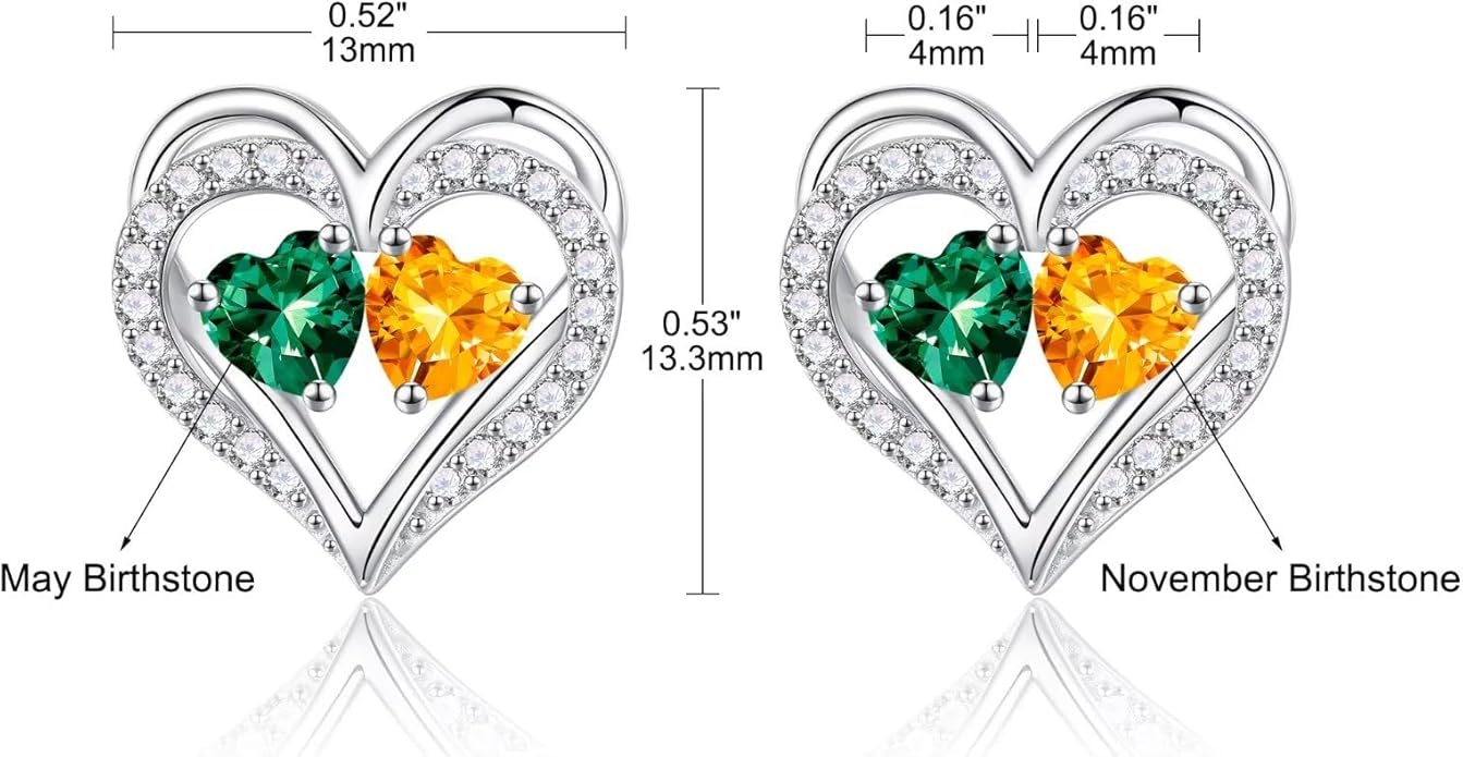 Iefil Birthstone Earrings for Women - 925 Sterling Silver Heart Earrings Anniversary Birthday Gifts for Women Wife Girlfriend Mom