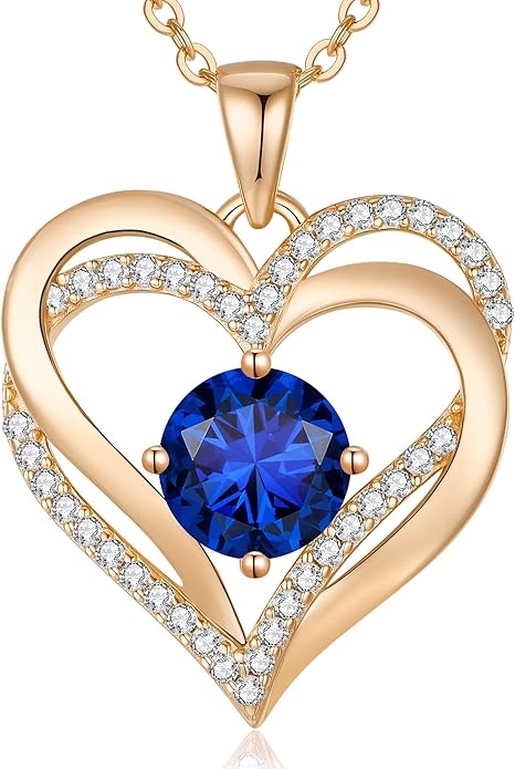 LOUISA SECRET Love Heart Birthstone Necklaces for Women, Birthday Gift for Girlfriend, Anniversary Jewelry Gift for Wife Her, 925 Sterling Silver Women Pendant Necklace, Mother's Day Christams Gift