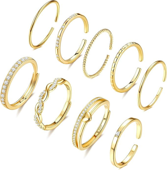 Thunaraz Gold Stackable Rings for Women Non Tarnish Open Adjustable 14K Gold Plated Rings Trendy Stack Cubic Zirconia Thin Thumb Ring Set Minimalist Dainty Statement Band Ring
