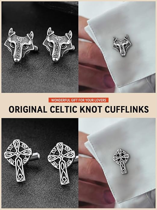 FaithHeart Mens Cufflinks, Norse Viking Tuxedo Shirt Cuff Links, Stainless Steel Cuff Links and Shirt Studs, Gift Box