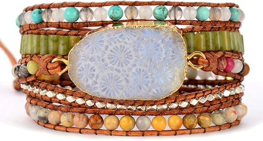 ZOSOJONA Boho Handmade Natural Stone Wrap Bracelets Turquoises Crystal Beads Bracelet Jewelry